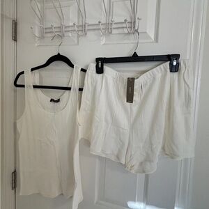 J Crew Women's Pointelle Beige Tank Top and Shorts Set